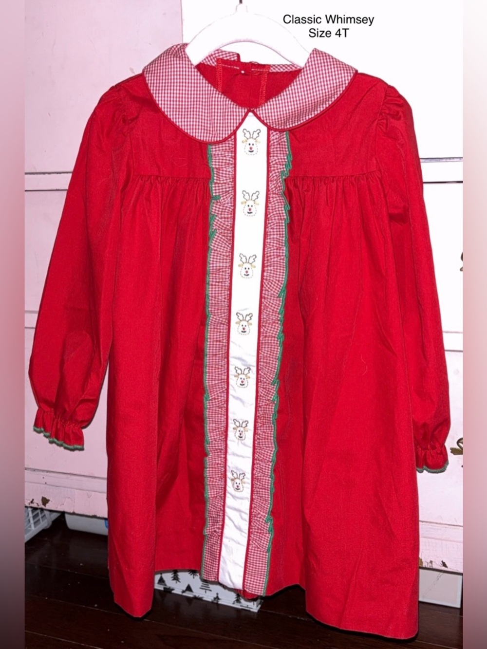 Classic Whimsey Red Long-Sleeve Girls' Tunic with Peter Pan Collar